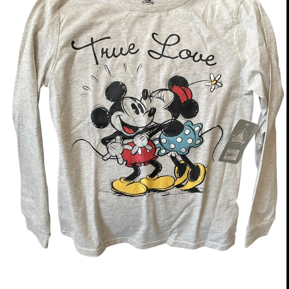 Disney True Love Mickey and Minnie Gray Long Sleeve Tee